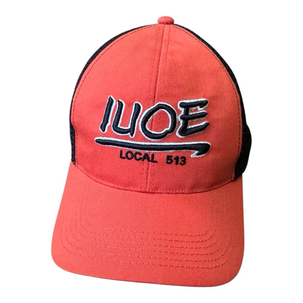 Vintage IUOE Local 513 Trucker Hat Orange Black Mesh Snapback USA Made Union
